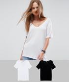Asos Design T-shirt With Drapey Batwing Sleeve 2 Pack - Multi