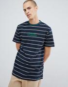Pull & Bear Striped T-shirt With Embroidery In Navy - Navy