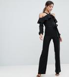 Vesper Frill Overlay Jumpsuit With Tie Detail - Black