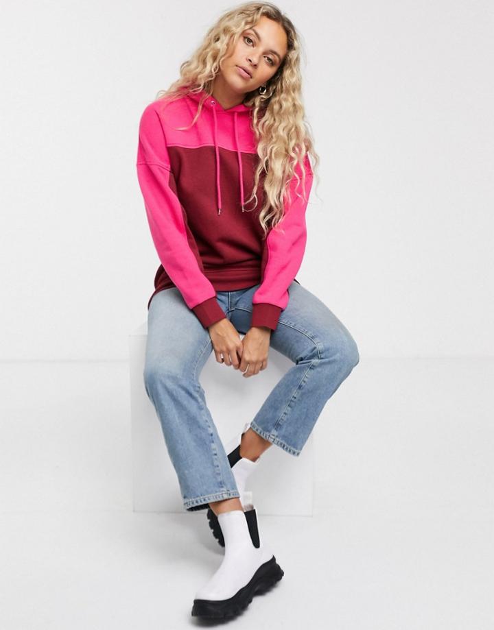 Monki Color Block Oversized Hoodie In Pink