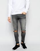 Asos Extreme Super Skinny Jeans With Knee Rips - Mid Gray