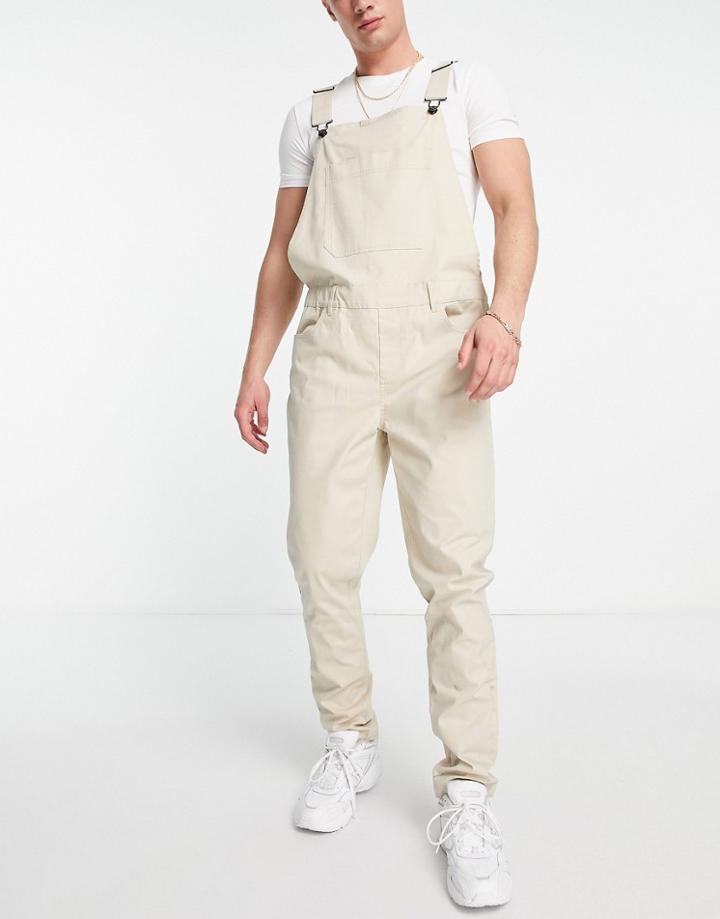 Asos Design Skinny Overalls In Stone-neutral
