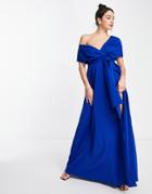 Asos Design Fallen Shoulder Maxi Dress In Royal Blue