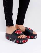 Kaltur Flatform Floral Studded Slide - Black