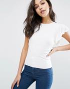 Miss Selfridge Ribbed Ruffle Sleeve Top - White
