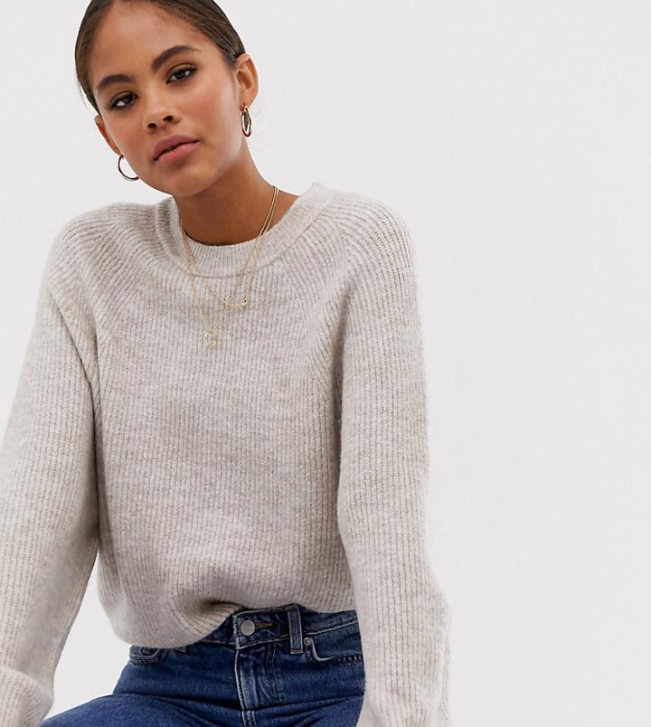 Asos Design Tall Fluffy Sweater With Balloon Sleeve-beige