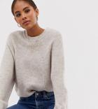 Asos Design Tall Fluffy Sweater With Balloon Sleeve-beige