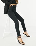 Flounce London High Waisted Tailored Stretch Pants In Black