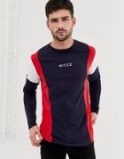 Nicce Long Sleeve T-shirt In Navy With Contrast Detail - Navy