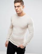 Asos Cotton Crew Neck Sweater In Muscle Fit - Beige
