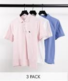 Abercrombie & Fitch 3 Pack Icon Logo Core Pique Polo In White/blue/pink-multi