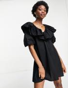 Miss Selfridge Ruffle Detail Smock Dress In Black