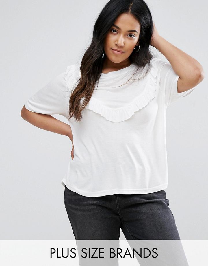 Brave Soul Plus T-shirt With Frill Detail - Cream