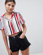 Prettylittlething Striped Button Down Crop Shirt - Multi