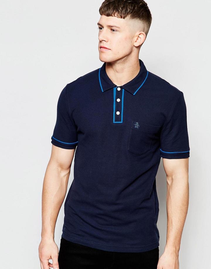 Original Penguin Heritage Fit Pocket Polo Shirt With Tonal Piping - Navy