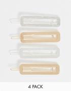 Asos Design Pack Of 4 Square Hair Clips In Mixed Metals - Multi