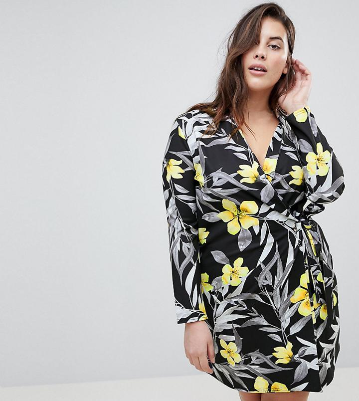 Boohoo Plus Floral Wrap Dress - Red