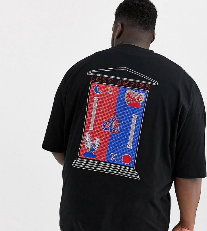 Asos Design Plus Oversized T-shirt With Historic Back Print And Chest Pocket-black