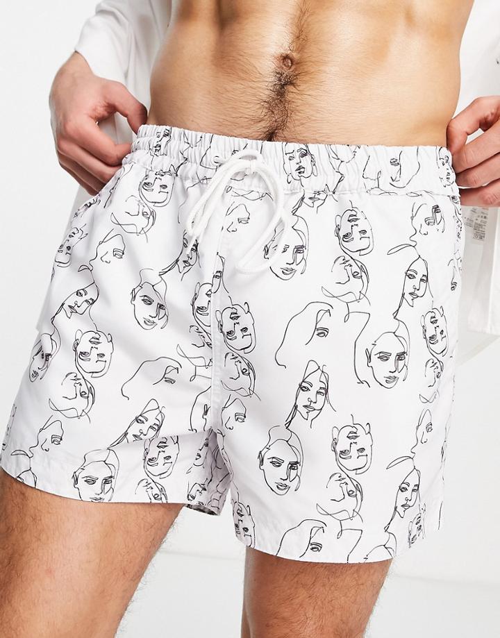 South Beach Swim Shorts In White Line Print