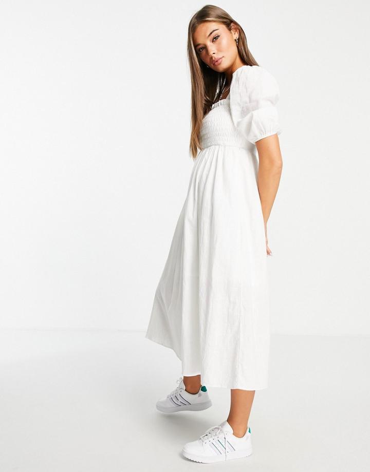 Glamorous Essential White Midi Dress With Shirred Bodice
