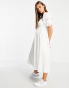 Glamorous Essential White Midi Dress With Shirred Bodice