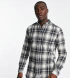 French Connection Tall Long Sleeve Flannel Shirt In Ecru Navy