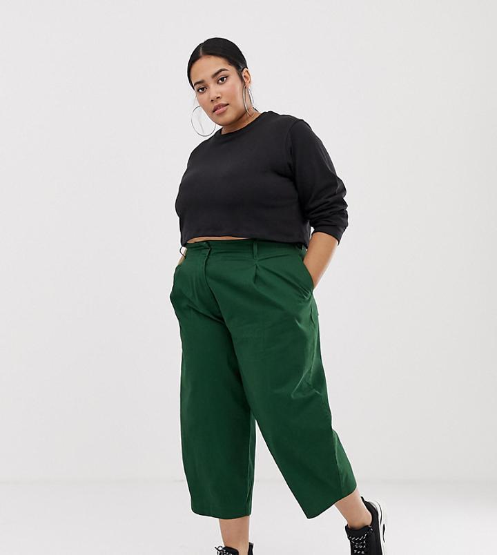 Asos Design Curve Balloon Leg Pants With Lace Up Back In Green - Green