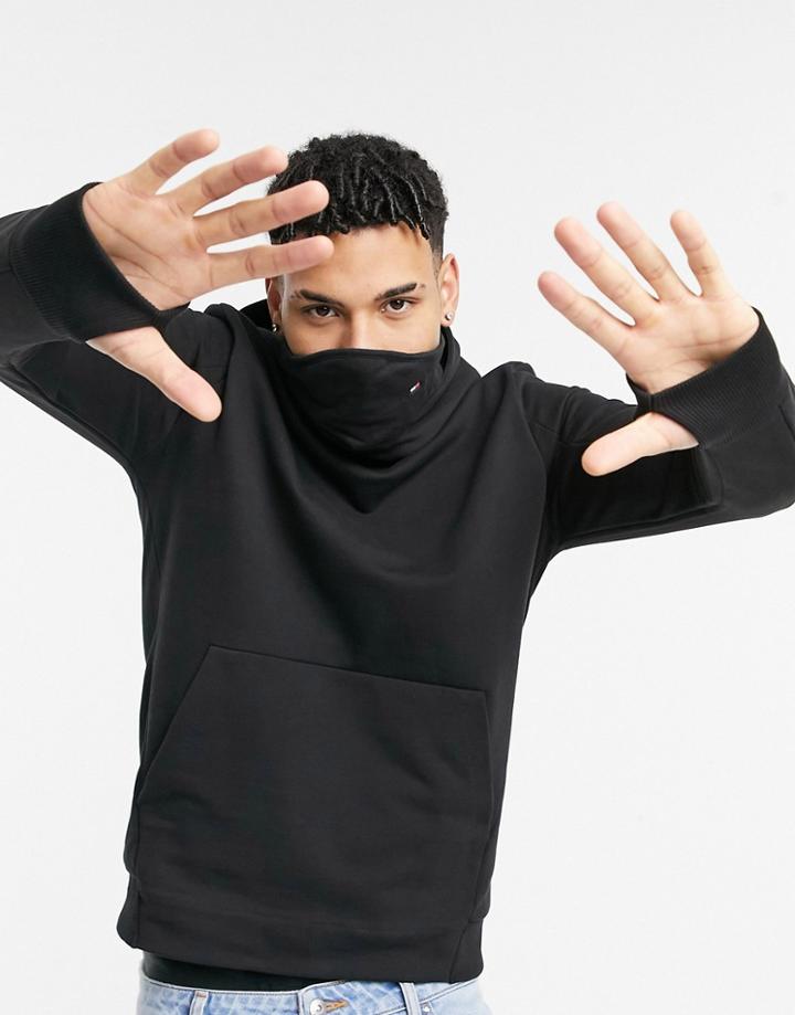 Tommy Hilfiger Funnel Neck Hoodie In Black