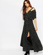 Native Rose Maxi Moonshine Slouch Dress With Buttons Detail. - Black