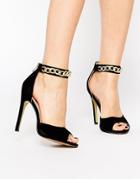Truffle Collection Helen Chain Ankle Strap Heeled Sandals - Black Suede