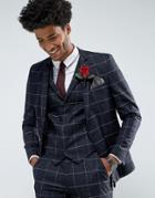 Asos Wedding Skinny Suit Jacket In Navy Windowpane Check With Nepp - Navy