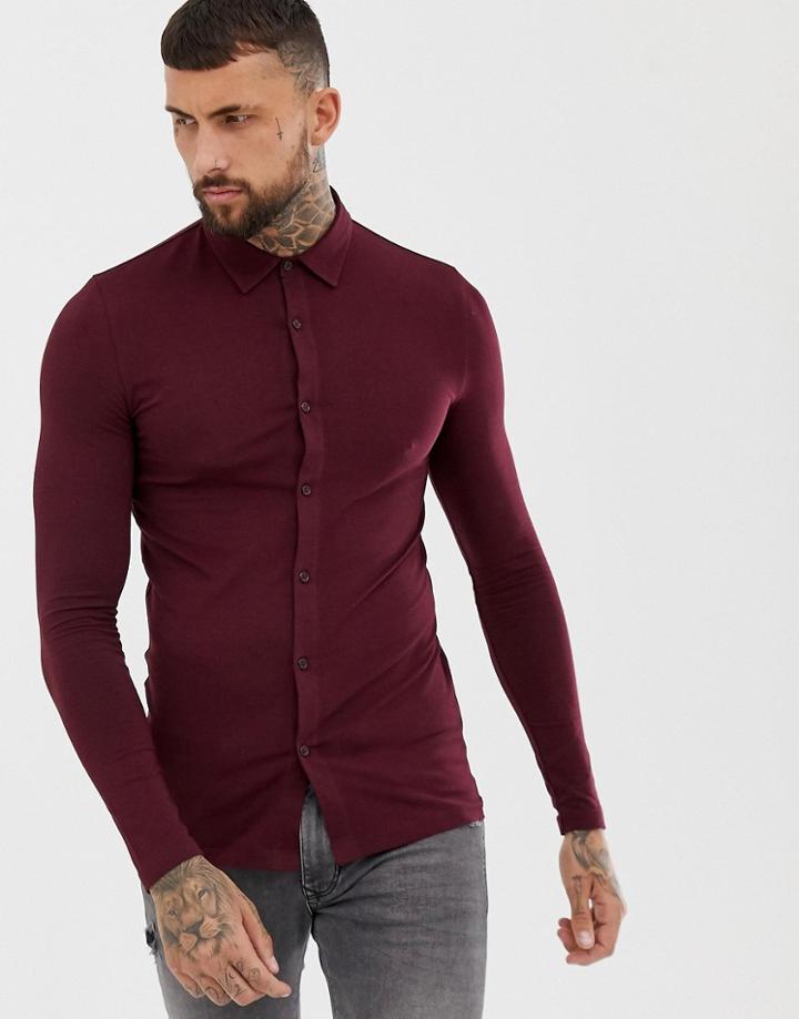 Asos Design Muscle Fit Button Through Jersey Polo - Red