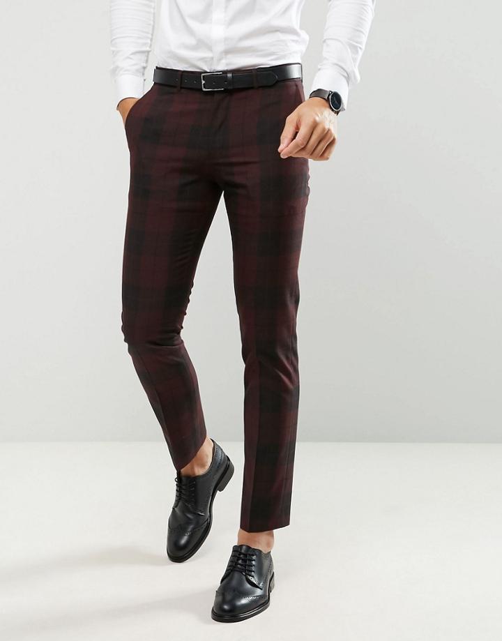 Farah Skinny Suit Pants In Check - Red
