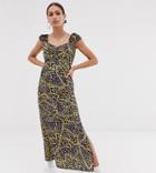 Vintage Supply Exclusive Midaxi Dress With Sweetheart Neckline In Leopard Chain Print-brown
