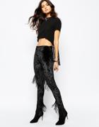 Story Of Lola Velvet Leggings With Tassels - Black