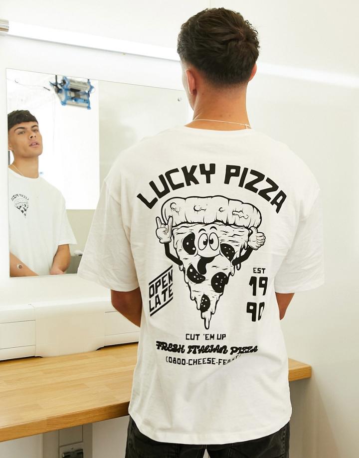 Jack & Jones Originals Oversized T-shirt With Pizza Back Print In White