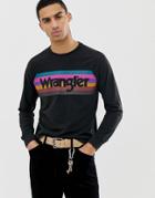 Wrangler Rainbow Logo Raglan Long Sleeve Top Slim Fit In Faded Black - Black