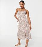 Only Petite Ruched Bust Cami Side Split Midi Dress In Ditsy Floral-multi