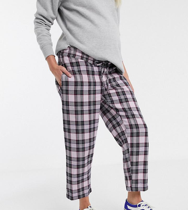 Asos Design Maternity Lilac Check Pull On Pants-multi