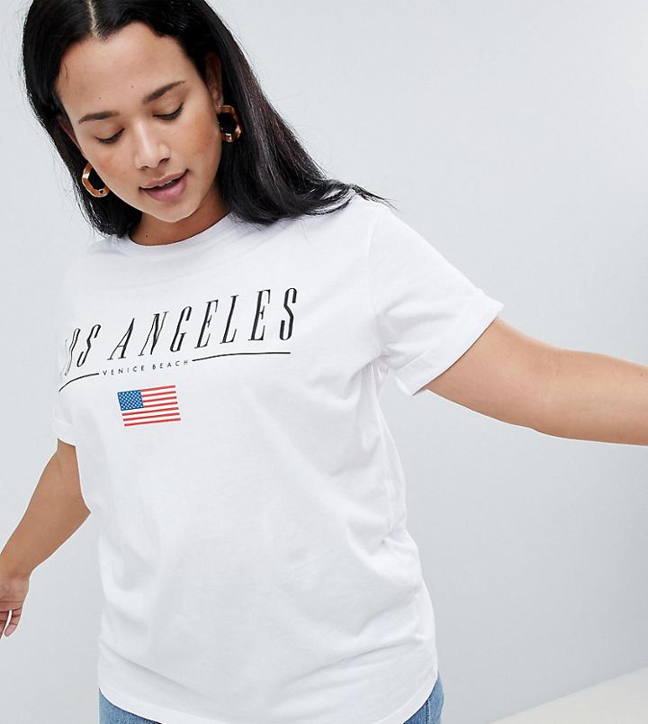 Asos Curve Boyfriend T-shirt With Los Angeles Print - White