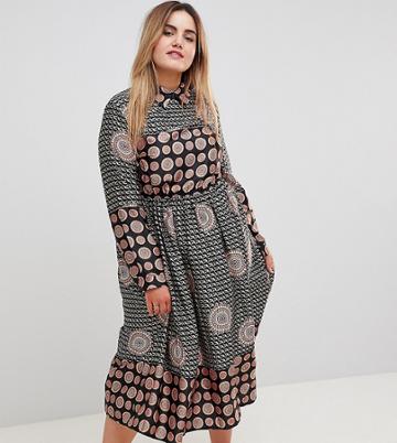Uttam Boutique Plus Long Sleeve Belted Printed Maxi Dress - Multi