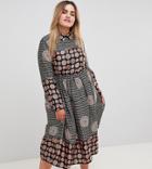 Uttam Boutique Plus Long Sleeve Belted Printed Maxi Dress - Multi
