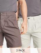 Asos Design 2 Pack Chino Cigarette Shorts In Brown And Beige Save-multi