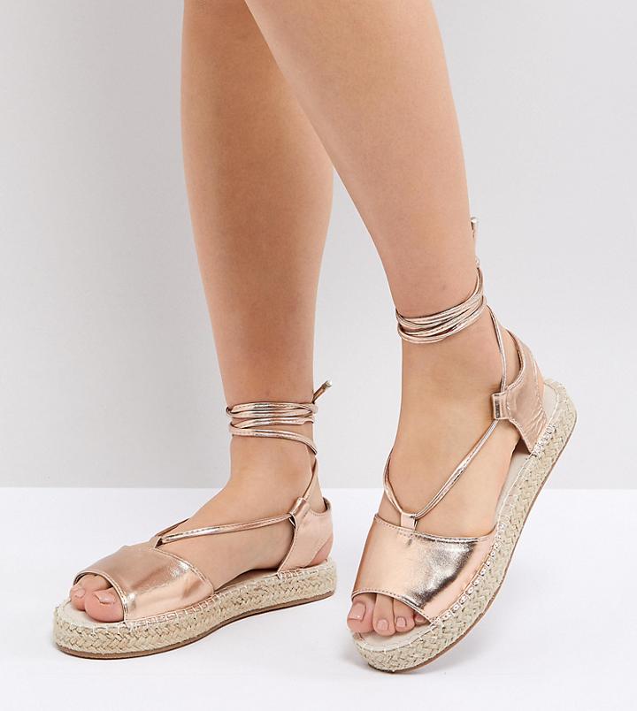 Asos Jump On Tie Leg Espadrille Sandals - Gold