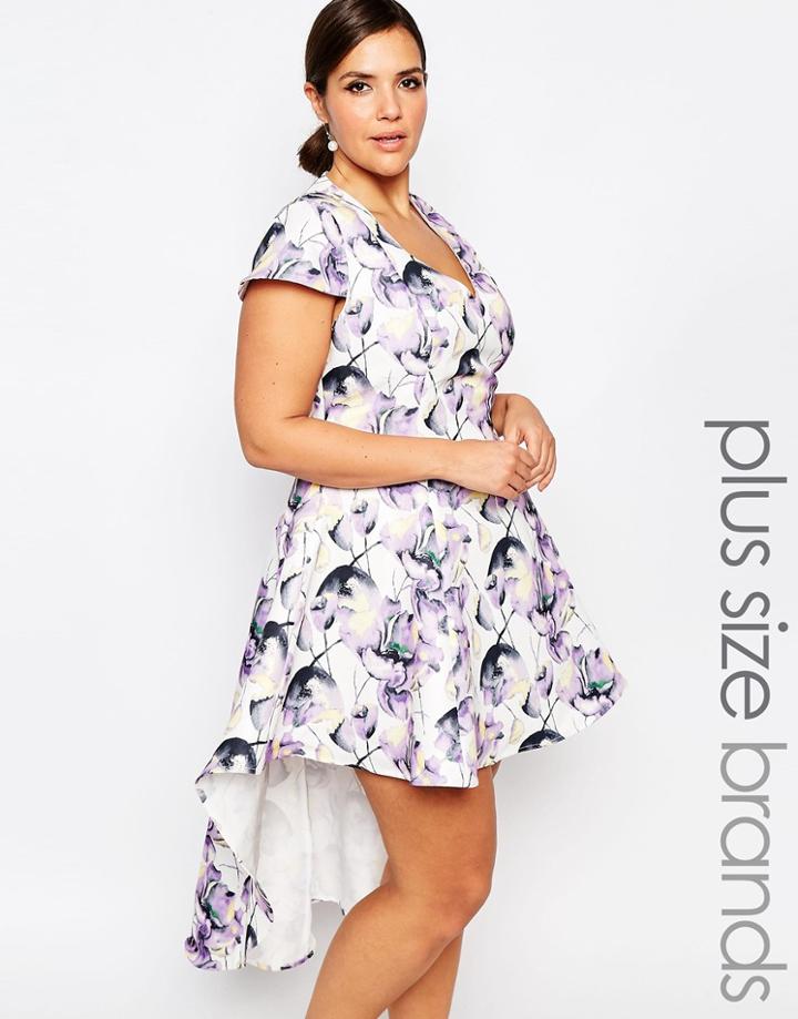 Truly You Prom Dress In All Over Floral With Hi Lo Hem - Multi