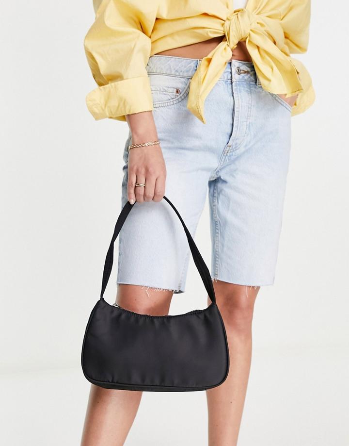 Asos Design 90s Curved Shoulder Bag In Nylon In Black - Black