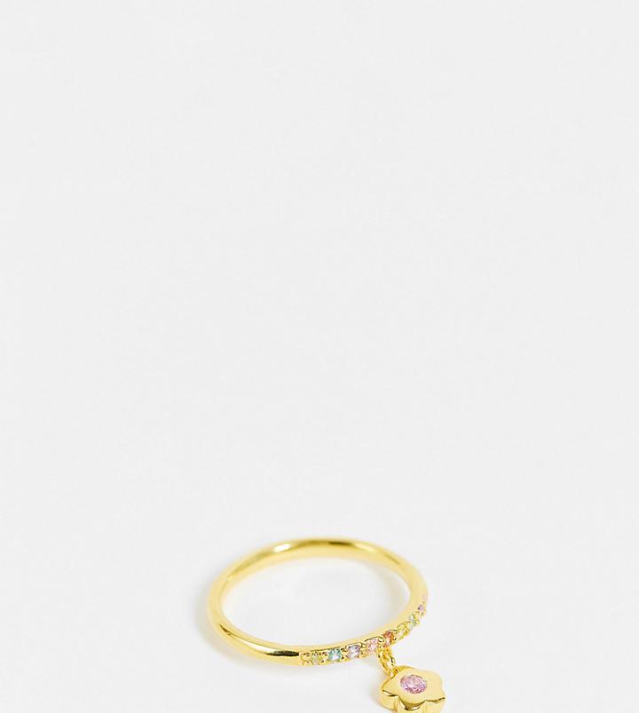 Reclaimed Vintage Inspired Ring With Pretty Crystal Flower In Gold Plated Sterling Silver