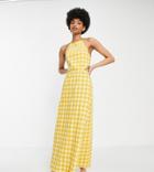 Asos Design Tall Halter Maxi Dress With Open Back In Yellow Gingham-multi