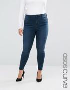 Asos Curve High Waist Ridley Skinny Jeans In Grace Wash - Blue