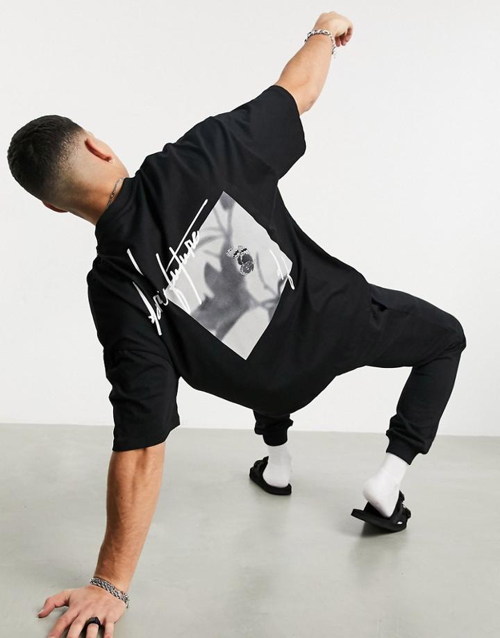 Asos Dark Future Oversized T-shirt In Black With Back Graphic Print-white